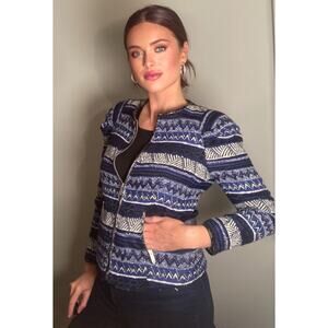 Zara Blue Embroidered Jacket Upper West Side Marant Chic Sz L ~ Repair neckline
